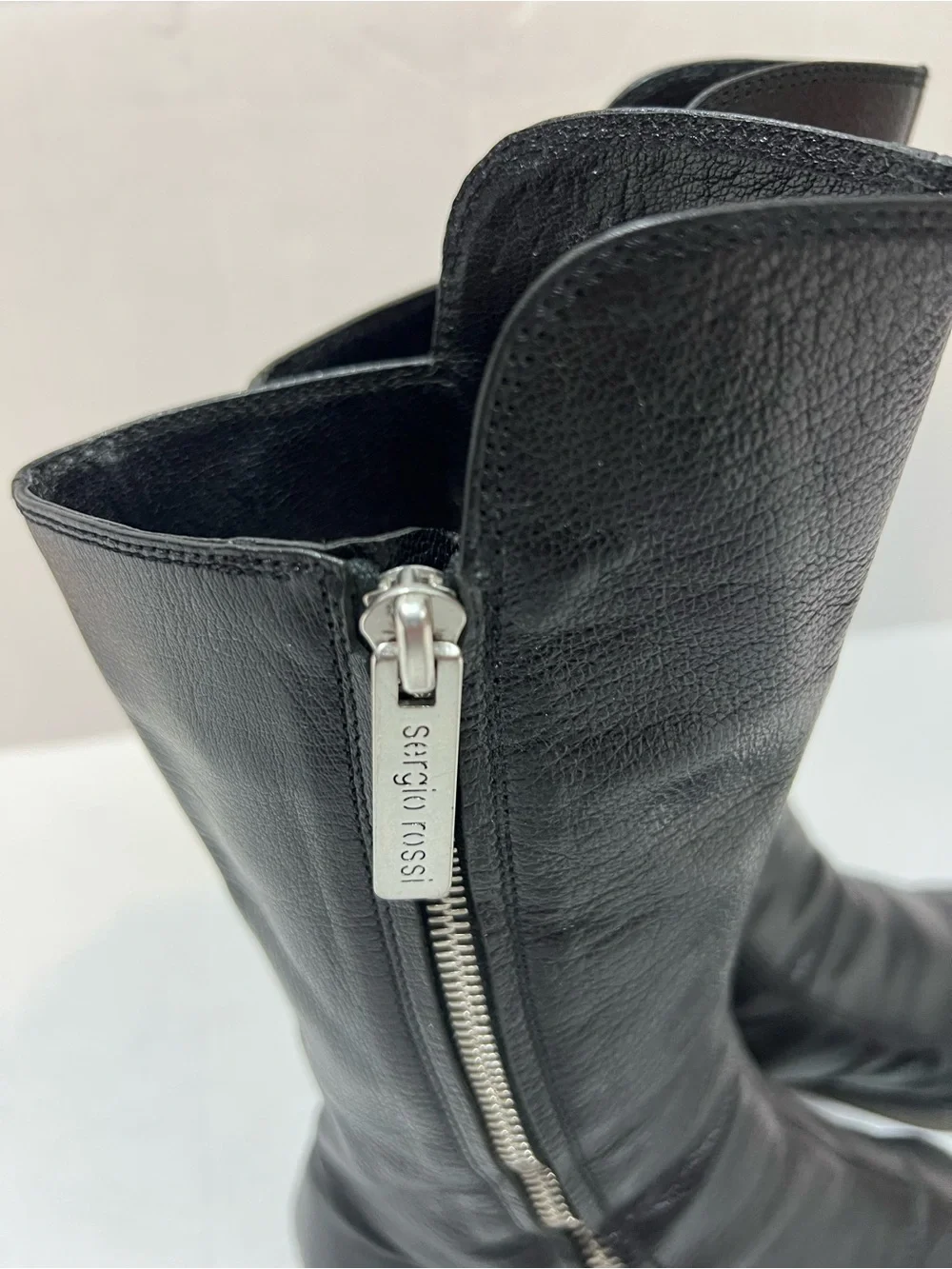 Sergio Rossi Women’s 37.5 (US 7.5) Black Leather Zip Moto Mid Calf Combat Boots - Picture 9 of 12